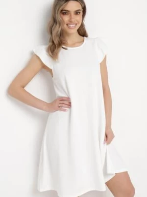 Biała Trapezowa Sukienka Mini z Krótkim Rękawem i Falbanką Nellife