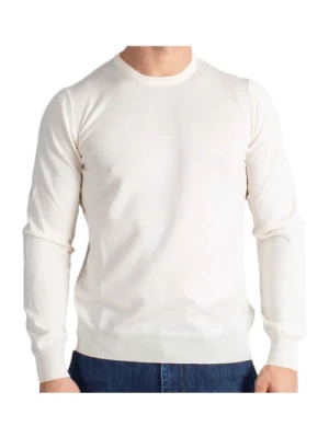 Biała Wełniana Sweter z Angielską Lamówką Paolo Fiorillo Capri