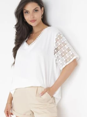 Biała Wiskozowa Bluzka z Koronką przy Dekolcie Adely melya by melody