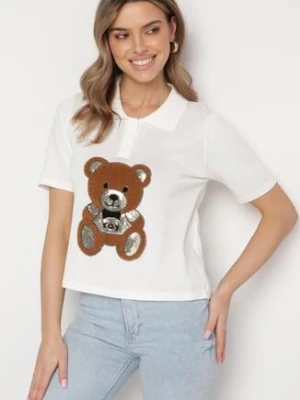 Biała Wiskozowa Bluzka z Naszywką w Kształcie Misia z Cekinami Stivenna elsa.m by may