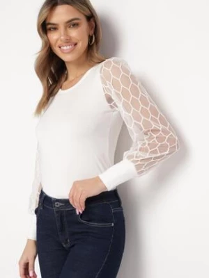 Biała Wiskozowa Bluzka z Przeźroczystymi Rękawami Nimpha fashion