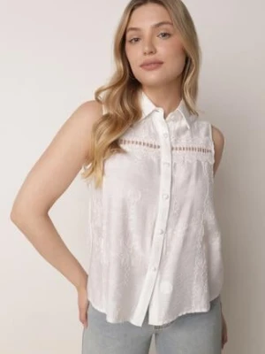 Biała Wiskozowa Koszula Bez Rękawów w Stylu Boho z Haftem Viviebelle romee's