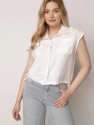 Biała Wiskozowa Koszula Boho Bez Rękawów ze Ściągaczem w Pasie Limopise j&x