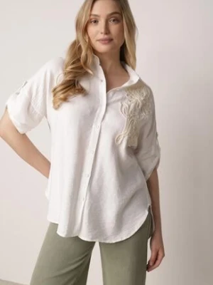 Biała Wiskozowa Koszula Nietoperzowa z Regulowanymi Rękawami i Haftem Maryrenna ambitionfly