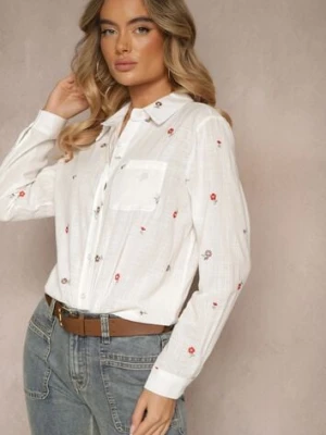 Biała Wiskozowa Koszula Ozdobiona Kwiatowym Haftem Vilreis elsa.m by may