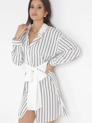 Biała Wiskozowa Sukienka Mini o Fasonie Koszuli Zapinana na Guziki Romola wei wei