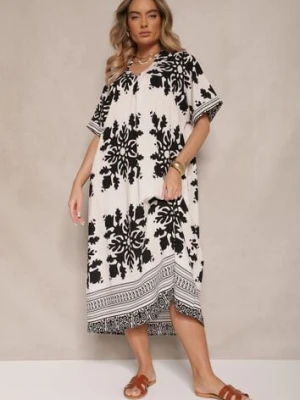 Biała Wiskozowa Sukienka o Pudełkowym Kroju z Dekoltem w Serek Adellira cflo