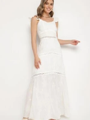 Biała Wiskozowa Sukienka Ozdobiona Haftami i Falbankami Lumionea j&x