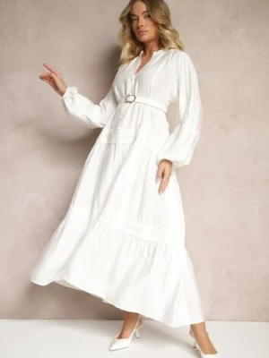 Biała Wiskozowa Sukienka Ozdobiona Koronką Nelanira maja studio