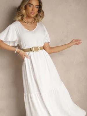 Biała Wiskozowa Sukienka Rozkloszowana Natonia cflo