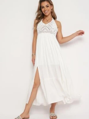 Biała Wiskozowa Sukienka w Stylu Boho z Wiązaniem na Szyi Risalinda bisou's project