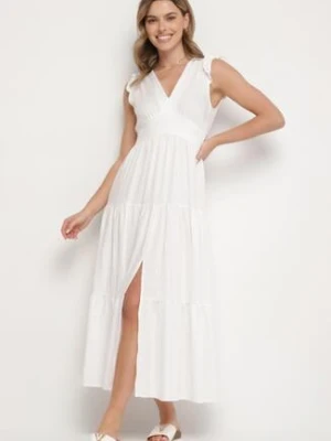 Biała Wiskozowa Sukienka z Falbankami Sadoline cflo