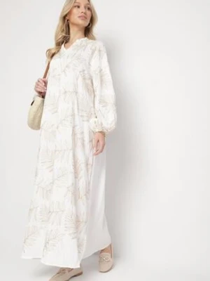 Biała Wiskozowa Sukienka z Metaliczną Nicią i Haftami Norvezira maja studio