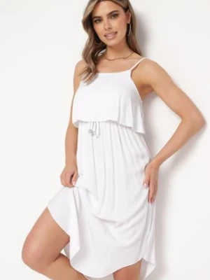 Biała Wiskozowa Sukienka z Regulowanymi Ramiączkami i Falbanką Relata metro five