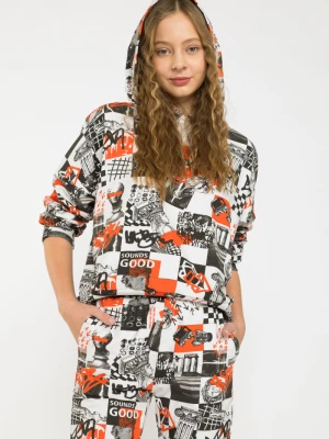 Biała wzorzysta bluza dresowa z kapturem Reporter