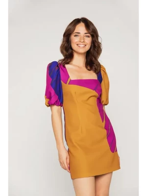 Bialcon Sukienka w kolorze musztardowo-różowo-granatowym rozmiar: 36