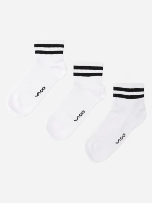 Białe 3-pack Skarpety z Bawełną za Kostkę z Paseczkami Flelford Vico