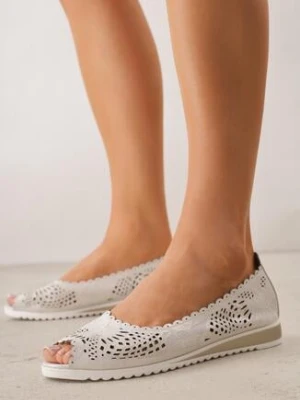 Białe Ażurowe Balerinki ze Skóry Naturalnej z Odkrytymi Noskami Prisira m.daszynski