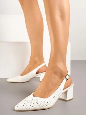 Białe Ażurowe Sandały Vices na Obcasie Bez Pięty ze Skórzaną Wkładką Atirione