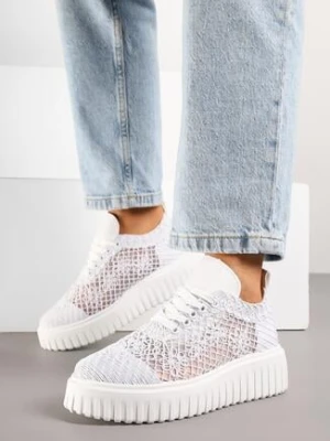 Białe Ażurowe Sneakersy Vices na Grubej Podeszwie z Tłoczeniem Luminise