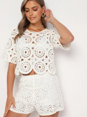 Białe Ażurowe Szorty z Bawełną i Wysokim Stanem Dlindra rosa