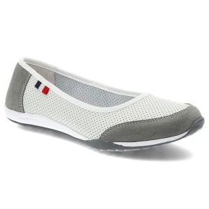 Baleriny damskie Filippo, ze skóry naturalnej na płaskiej podeszwie wsuwane dziurkowane, biało-szare, DP142-25