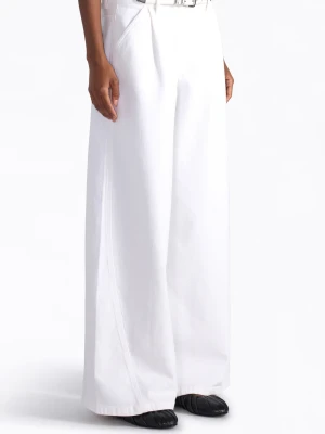 BIAŁE BAWEŁNIANE LEKKIE SZEROKIE SPODNIE LIVIANA CONTI