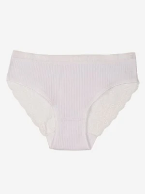 Białe Bawełniane Majtki Figi z Prążkowanej Tkaniny z Koronką Erqelia han