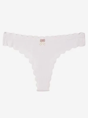 Białe Bawełniane Majtki Stringi z Prążkowanej Tkaniny Eziane