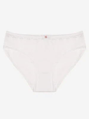 Białe Bawełniane Majtki Typu Figi z Koronką i Kokardą Zeteria