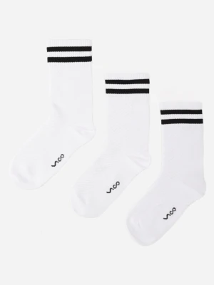 Białe Bawełniane Skarpety za Kostkę 3-Pack z Paskami i Napisem Bedli Vico