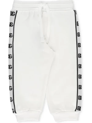 Białe Bawełniane Spodnie z Logo Dolce & Gabbana