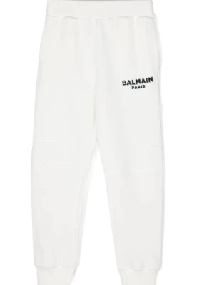 Białe Bawełniane Spodnie z Nadrukiem Logo Balmain