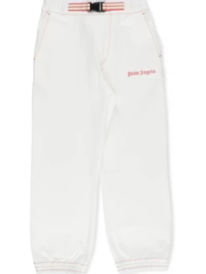 Białe Bawełniane Spodnie z Paskiem z Logo Palm Angels