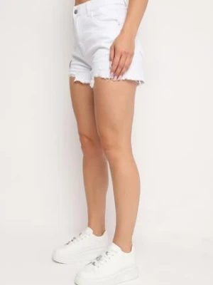 Białe Bawełniane Szorty Jeansowe z Wysoki Stanem i Poszarpanymi Nogawkami Vimandra m.sara
