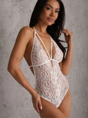 Białe Body Halter z Koronki z Odkrytymi Plecami i Wiązaniem na Plecach Malitea yu & me