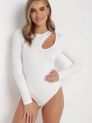 Białe Body z Długim Rękawem i Wycięciem Dugena by swan