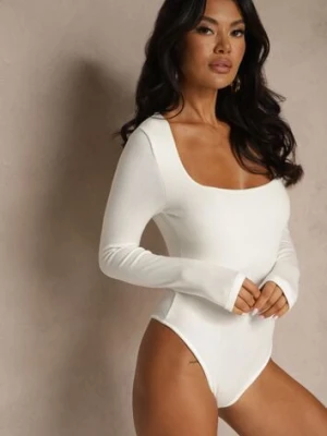 Białe Body z Wiskozą i Bawełną Ozdobione Kwadratowym Dekoltem Amerrise elsa.m by may