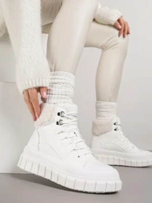 Białe Botki na Grubej Podeszwie z Futerkiem Nemda