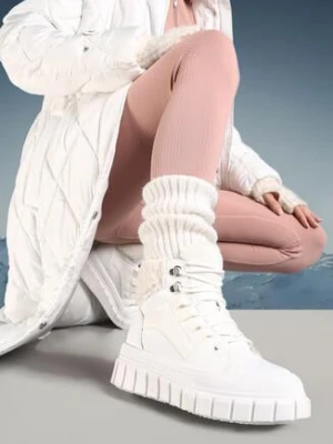 Białe Botki na Platformie z Futerkiem Dorcva