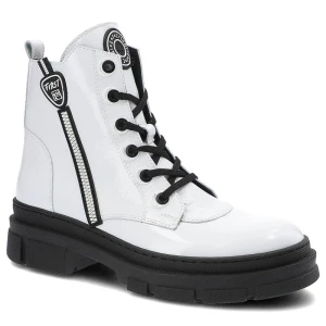 Botki damskie Nessi, cholewka z naturalnej skóry licowej sznurowanie boczny zamek masywna podeszwa z głębokim bieżnikiem, białe, 21108