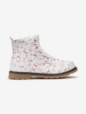 Białe Botki Workery w Kwiatki Navamita