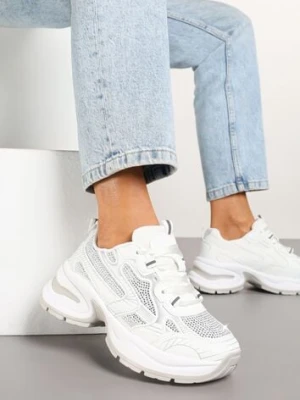 Białe Brokatowe Sneakersy w Streetwearowym Stylu na Piankowej Podeszwie Felindris