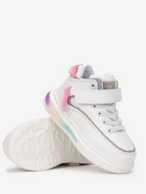 Białe Buty Sportowe Brokatowe z Zapięciem na Rzep Lizeth