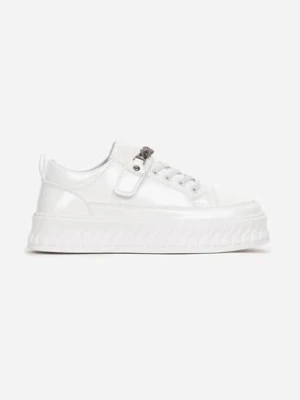 Białe Buty Sportowe na Platformie z Łańcuszkiem i Wkładką ze Skóry Naturalnej Khapalle