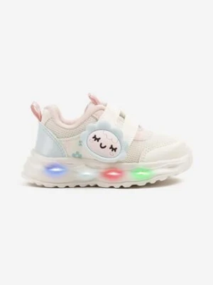 Białe Buty Sportowe Sneakersy z Aplikacjami 3D i Lampkami LED Seneseta