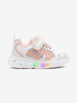 Białe Buty Sportowe Sneakersy z Motywem Motyla i Ledami Rivlevia