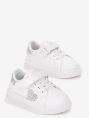 Białe Buty Sportowe z Brokatowym Serduszkiem i Skórzaną Wkładką Iosia