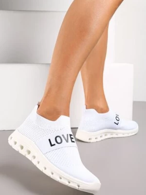 Zdjęcie produktu Białe Buty Sportowe z Napisem LOVE i Elastyczną Cholewką Alaissa
