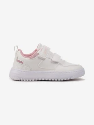 Białe Buty Sportowe z Zapięciem na Rzep i Brokatową Wstawką oraz Skórzaną Wkładką Lamien